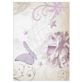 ラベンダーヴィンテージフラワー、蝶、音楽、時計 テーブルクロス (正面)