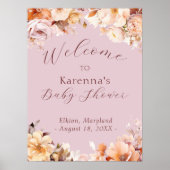 ラベンダーヴィンテージフローラ秋ベビーシャワーウェルカム ポスター (正面)
