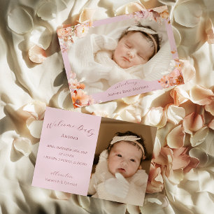 ラベンダーヴィンテージフローラ秋2枚フォト誕生 案内状