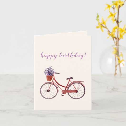 ラベンダーヴィンテージ付き水彩自転車 カード (黄色い花)