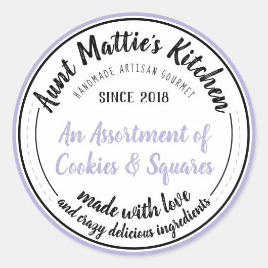 ラベンダーヴィンテージ手作りグルメ食品ラベル ラウンドシール (正面)