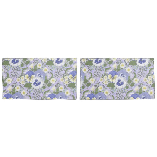 ラベンダー上の春の庭の花 枕カバー (正面-セット)