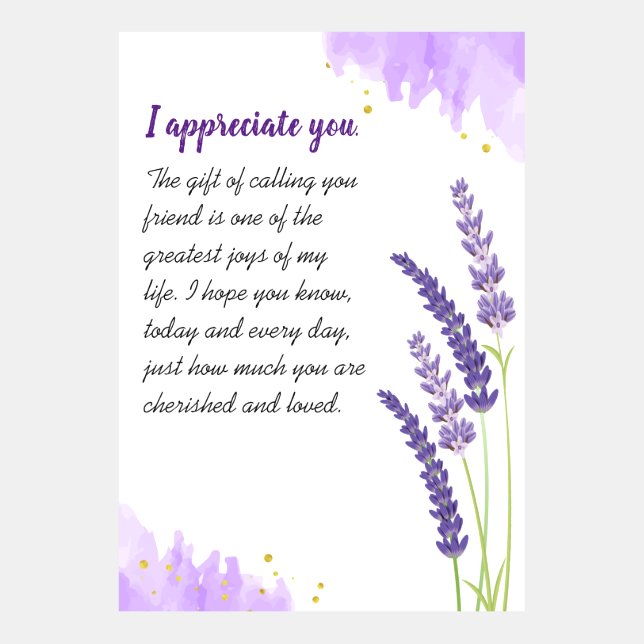 ラベンダー付きのカードテンプレートに感謝します (正面)