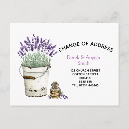 ラベンダー住所の変更、新しい住所 案内ポストカード (正面)