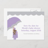 ラベンダー傘の赤ちゃんシャワー日付を保存 案内ポストカード (正面/裏面)