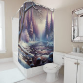 ラベンダー冬の森の雪川» シャワーカーテン (インサイチュ)