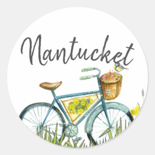 ラベンダー分野のNantucketのヴィンテージの自転車 ラウンドシール