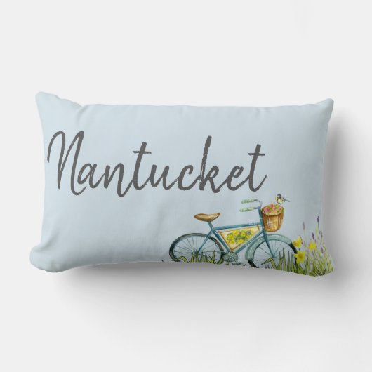 ラベンダー分野のNantucketのヴィンテージの自転車 ランバークッション (正面)