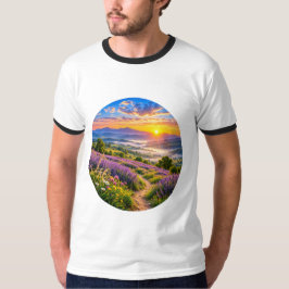ラベンダー原の日の出風景 Tシャツ