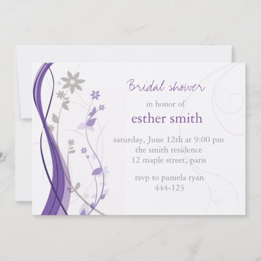 ラベンダー及び灰色の花の魅力の招待 招待状 (正面)