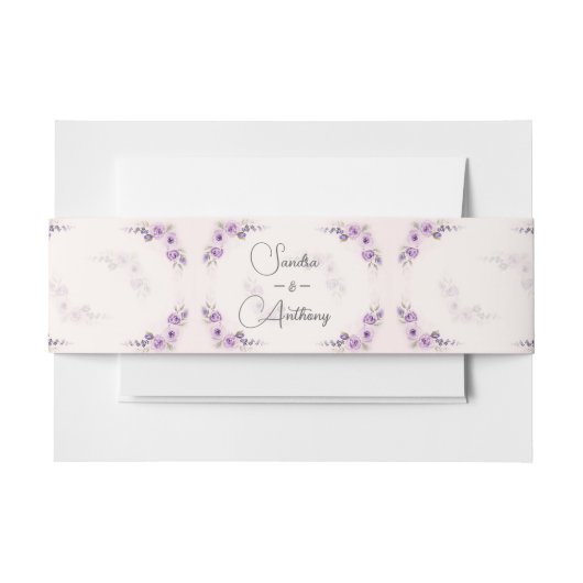 ラベンダー及び赤面バラ結婚式招待状 招待状ベリーバンド (正面例)