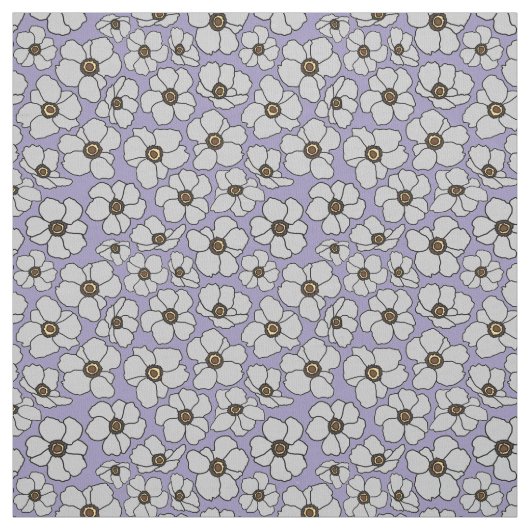 ラベンダー地に白いアネモネの風花 ファブリック (見本)