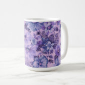 ラベンダー地に紫とピンクの花 コーヒーマグカップ (正面右)