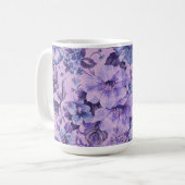 ラベンダー地に紫とピンクの花 コーヒーマグカップ (正面左)