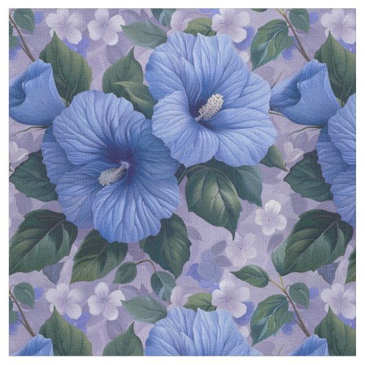 ラベンダー地のブルーの花柄 ファブリック (クローズアップ)