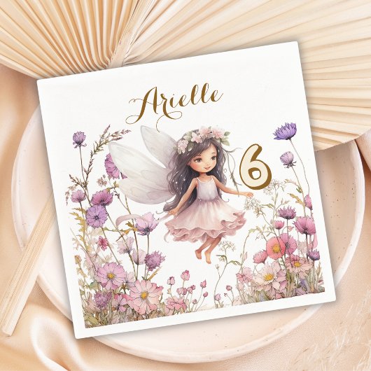 ラベンダー妖精のワイルドフラワーのピクシー誕生日 スタンダードカクテルナプキン