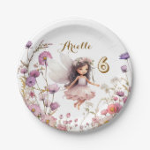 ラベンダー妖精のワイルドフラワーのピクシー誕生日 ペーパープレート (正面)