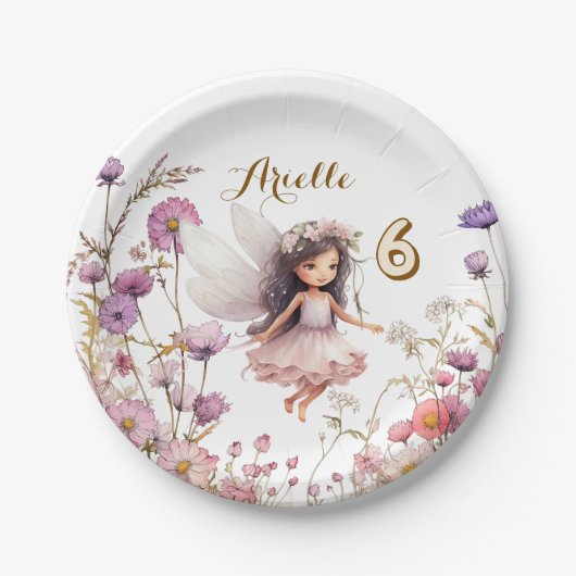 ラベンダー妖精のワイルドフラワーのピクシー誕生日 ペーパープレート (正面)