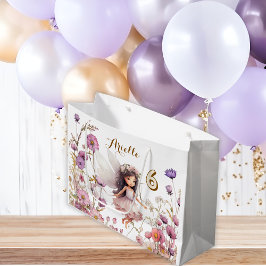 ラベンダー妖精のワイルドフラワーのピクシー誕生日 ラージペーパーバッグ