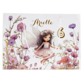 ラベンダー妖精の野の花のピクシーの誕生日 ラージペーパーバッグ (裏面)