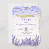 ラベンダー婚約パーティ招待パープル金ゴールド 招待状 (正面)