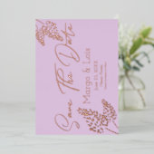 ラベンダー工場プレス日付の保存 箔招待状 (立ち正面)