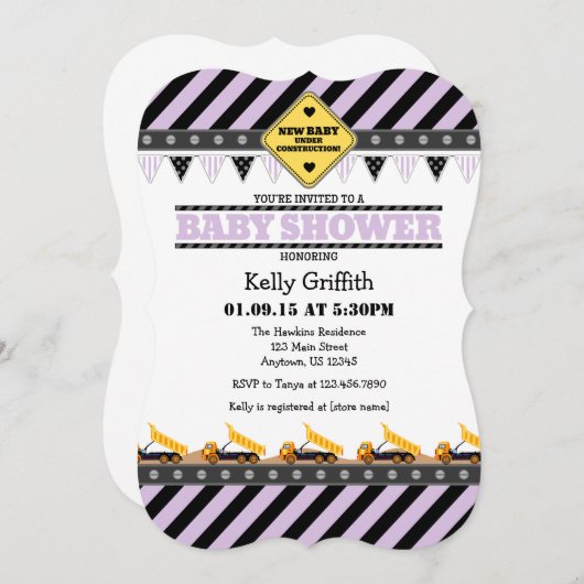 ラベンダー建築ベビーシャワー招待状 招待状 (正面/裏面)