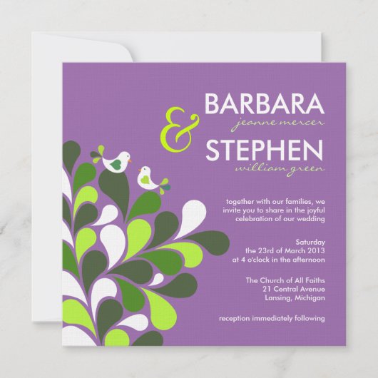 ラベンダー愛鳥-リネン結婚式招待状 招待状 (正面)