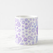 ラベンダー手描きフローラルパターン&モノグラム コーヒーマグカップ (中央)