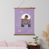 ラベンダー手描き写真卒業 吊り下げ型タペストリー (寝室)