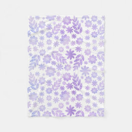 ラベンダー手描き花柄 フリースブランケット