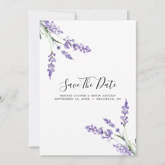 ラベンダー日付の保存 招待状 (裏面)