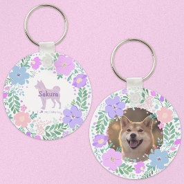 ラベンダー柴犬シルエット オーナメント 名前+写真入り キーホルダー