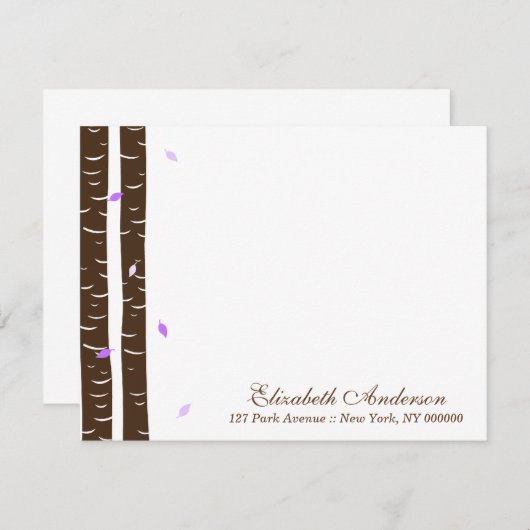 ラベンダー樺の木 フラット ノートカード (正面/裏面)