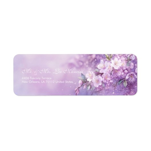 ラベンダー水彩の幻想的な桜 ラベル (正面)