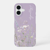 ラベンダー水彩の野の花 iPhone 16ケース (裏面)