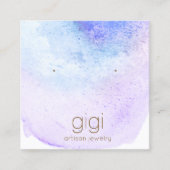 ラベンダー水彩画スタッド耳飾り表示ホルダー スクエア名刺 (正面)