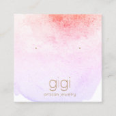 ラベンダー水彩画スタッド耳飾り表示ホルダー スクエア名刺 (正面)