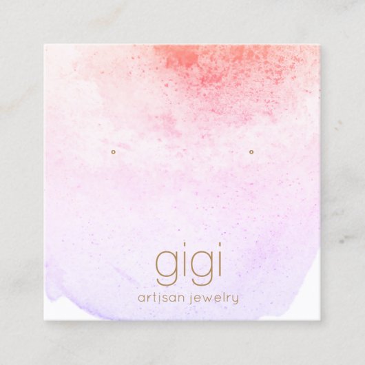 ラベンダー水彩画スタッド耳飾り表示ホルダー スクエア名刺 (正面)