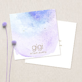 ラベンダー水彩画スタッド耳飾り表示ホルダー スクエア名刺