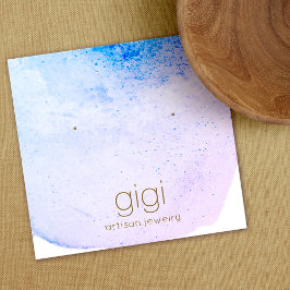 ラベンダー水彩画スタッド耳飾り表示ホルダー スクエア名刺
