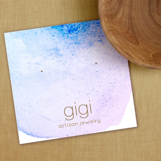 ラベンダー水彩画スタッド耳飾り表示ホルダー スクエア名刺