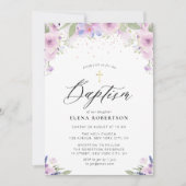ラベンダー水彩色フローラ洗礼 招待状 (正面)