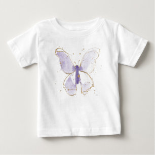 ラベンダー水彩蝶 ベビーTシャツ