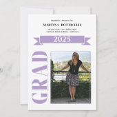 ラベンダー水玉模様写真卒業発表 案内状 (正面)