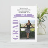 ラベンダー水玉模様写真卒業発表 案内状 (スタンド正面)