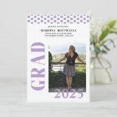 ラベンダー水玉模様写真卒業発表 案内状 (スタンド正面)