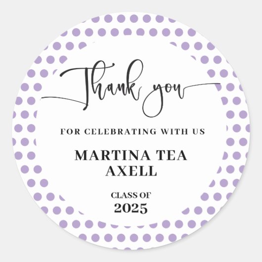 ラベンダー水玉模様卒業 ラウンドシール (正面)