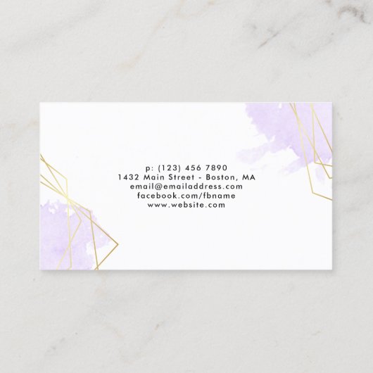 ラベンダー水色金ゴールド幾何フェイクモノグラム 名刺 (裏面)