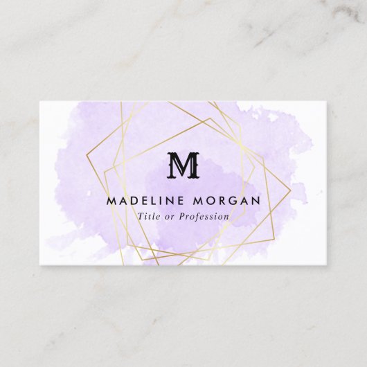 ラベンダー水色金ゴールド幾何フェイクモノグラム 名刺 (正面)
